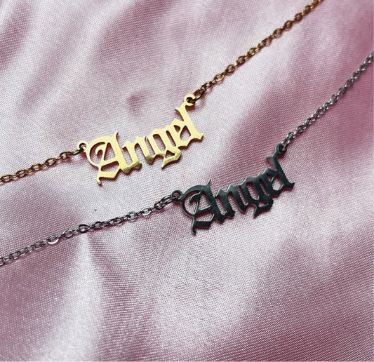 Stainless steel English letter font Angel necklace
