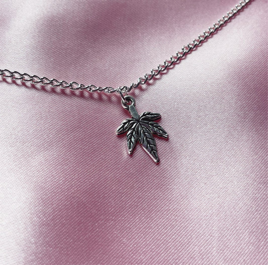 Sterling Silver Plated Small Cannabis Leaf Charm Necklace