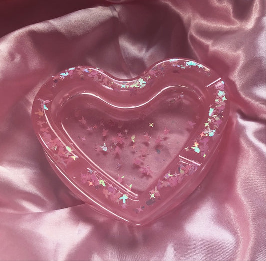 Resin Baby Pink Sparkle y2k Bunny Heart Ashtray