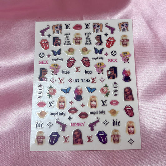 Y2k bubbles barbie aesthetic nail art sticker sheet