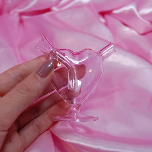Pink heart mini-j0int glass bubbler