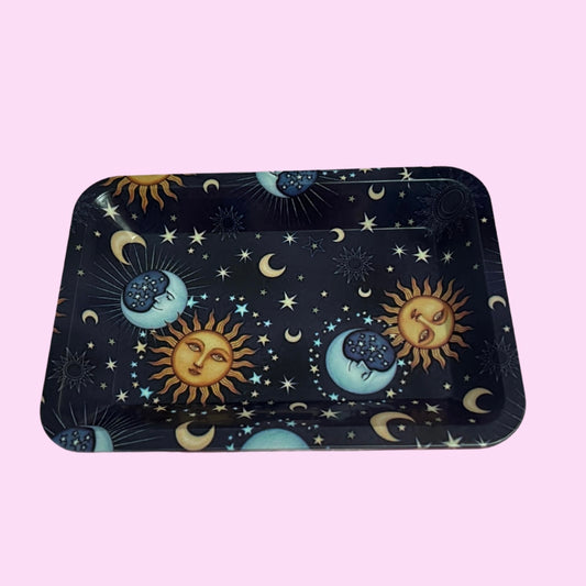 Blue sun and moon Metal Rolling Tray