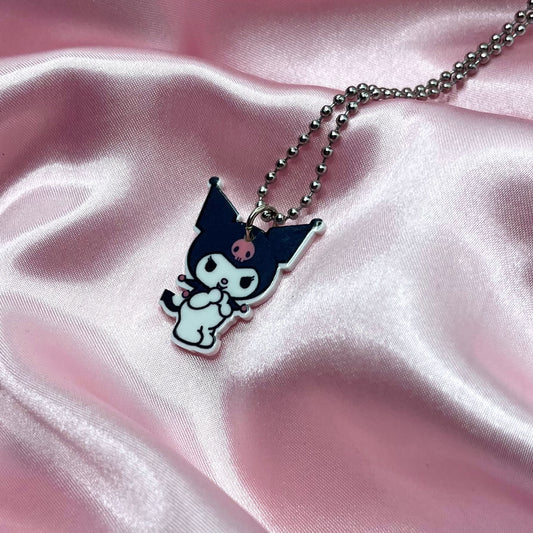 Stainless Steel Kawaii Acrylic Kur0mi Pendant Necklace