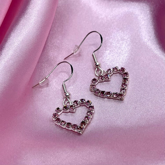 Sterling silver Diamanté cz pink heart Earrings