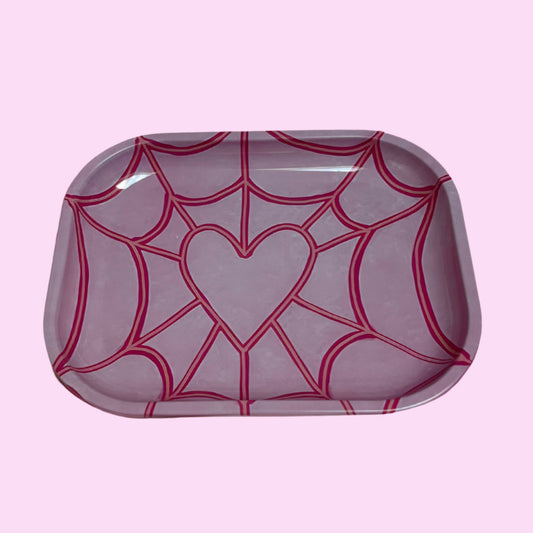 Pink Heart spiderweb Metal Rolling Tray