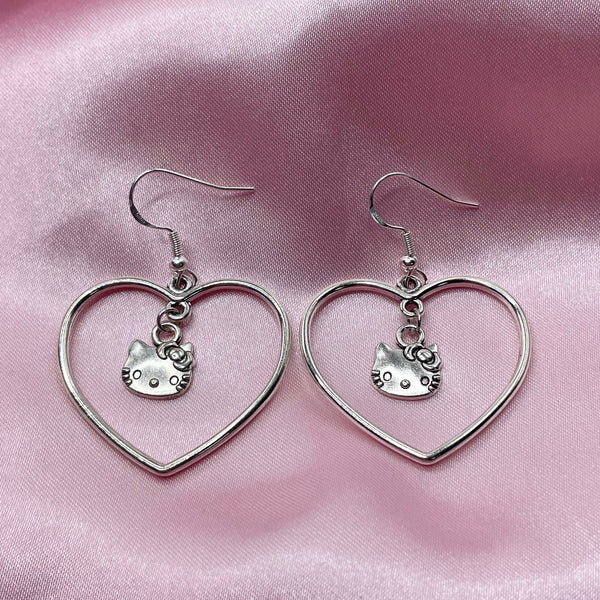 Silver Kitty Heart Earrings | Jewelry | JBCoolCats
